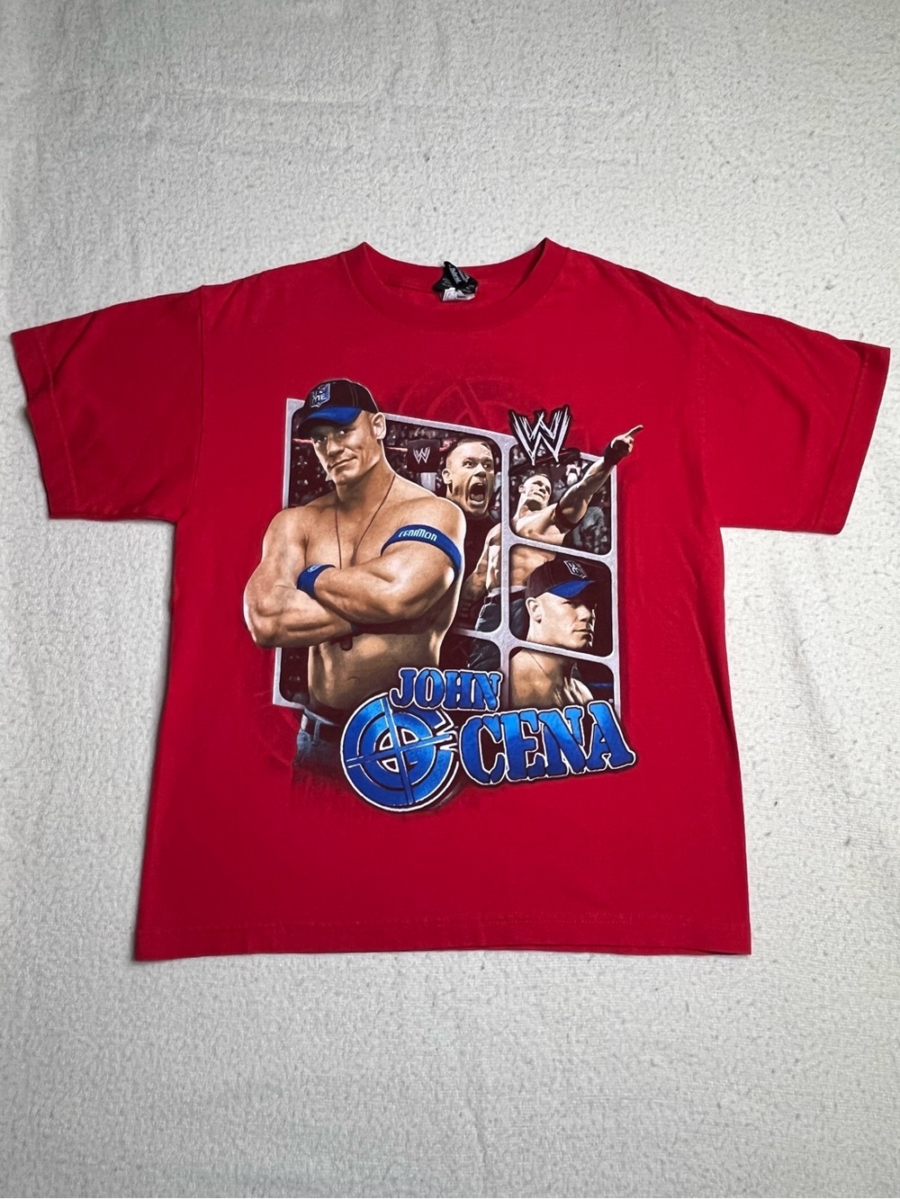 WWE 2009 Hybrid Tees John Cena Red Graphic Wrestling T Shirt Youth XL Mens S Y2K